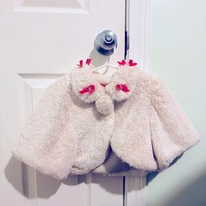 White fur coat/mini jacket with pink bows and pearls for kids**.
